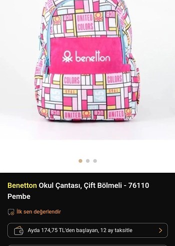 Benetton Renkli pembe Benetton sırt çantası