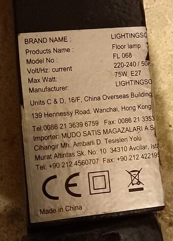 Beden siyah Renk MUDO CONCEPT LIGHTINGSOURCE FL 068 LAMBADER