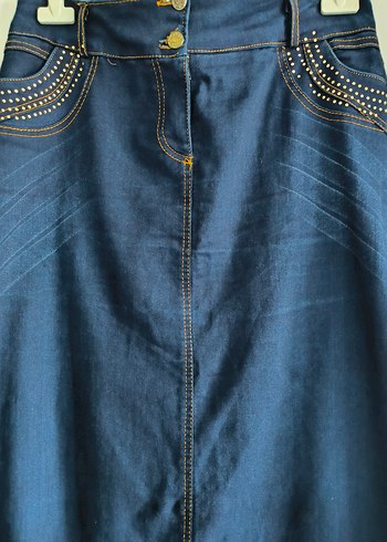 Düğmeli Lacivert Kot Etek - Görsel 3