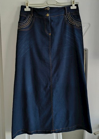 Düğmeli Lacivert Kot Etek - Görsel 2