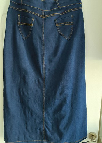 Düğmeli Lacivert Kot Etek - Görsel 4