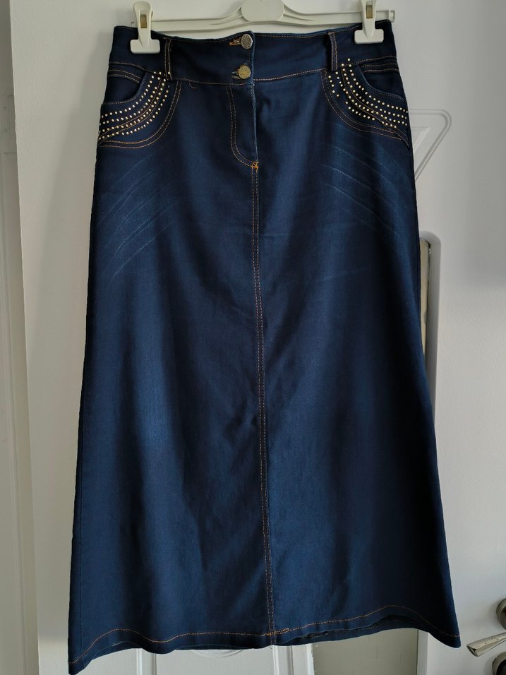 Düğmeli Lacivert  Kot Etek - Görsel 2