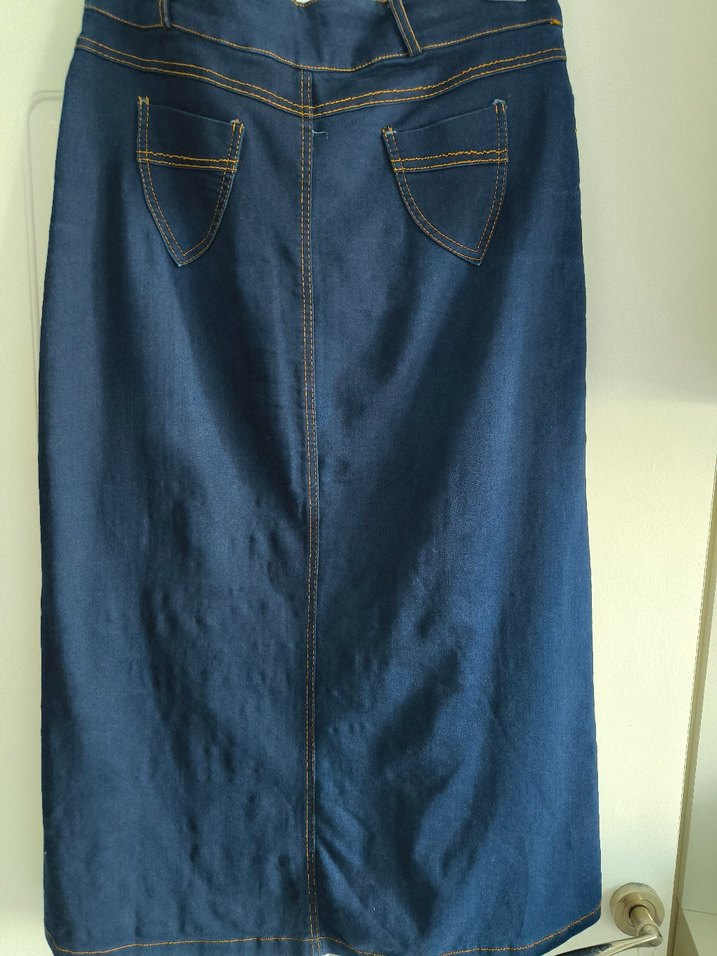 Düğmeli Lacivert  Kot Etek - Görsel 4