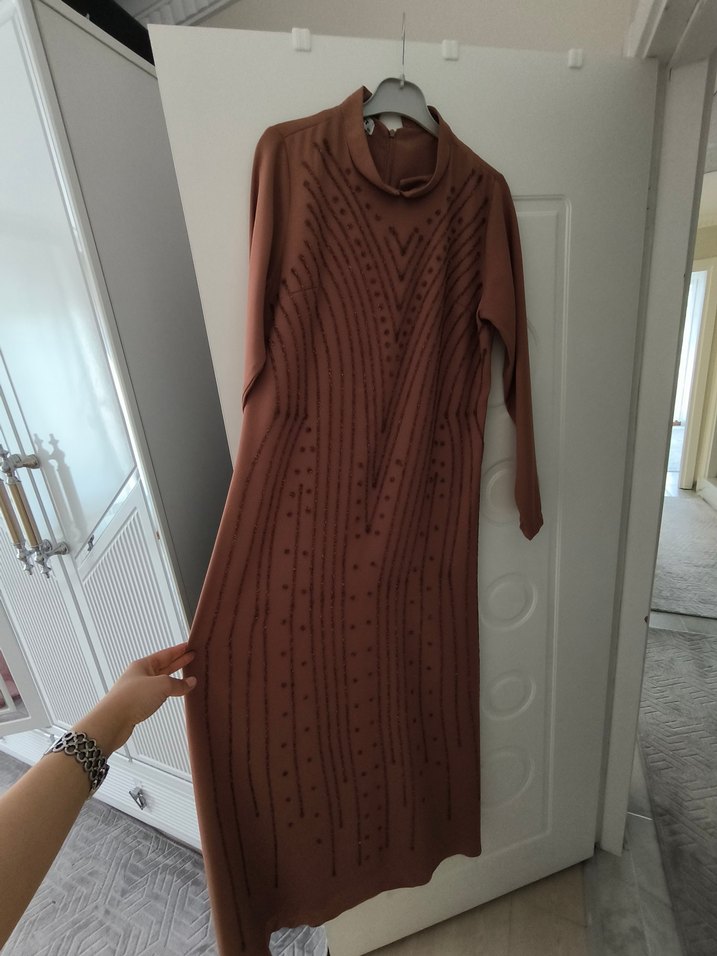 Nakışlı Bej abiye - Görsel 3