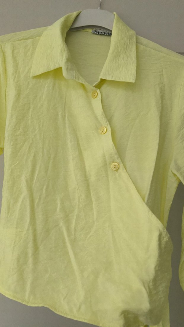 Sarı Keten Düğmeli Uzun Kollu Kadın Gömlek - Görsel 3