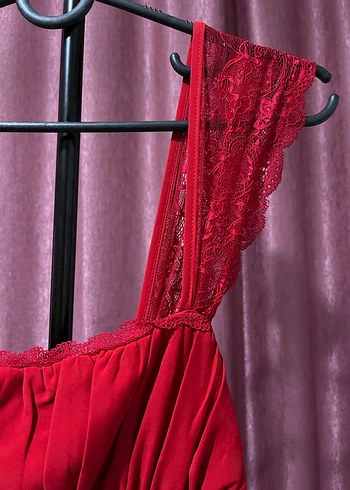 Kırmızı  dantel Mini Elbise - Görsel 5