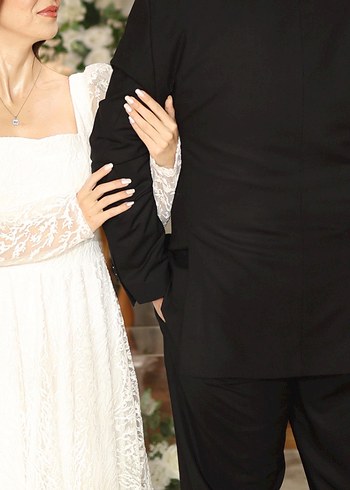 Beyaz simli  midi boy Söz elbisesi - Görsel 7