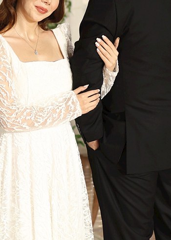 Beyaz simli  midi boy Söz elbisesi - Görsel 6