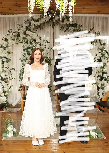 Beyaz simli  midi boy Söz elbisesi - Görsel 9