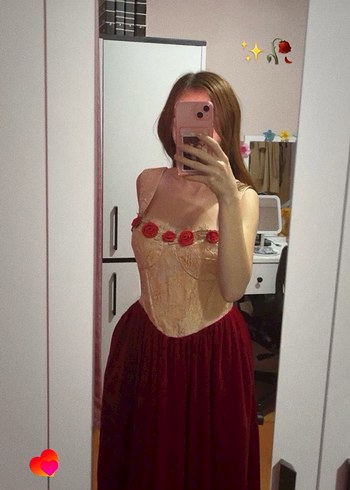 Vintage Bordo Nakışlı Uzun Abiye Elbise - Görsel 8