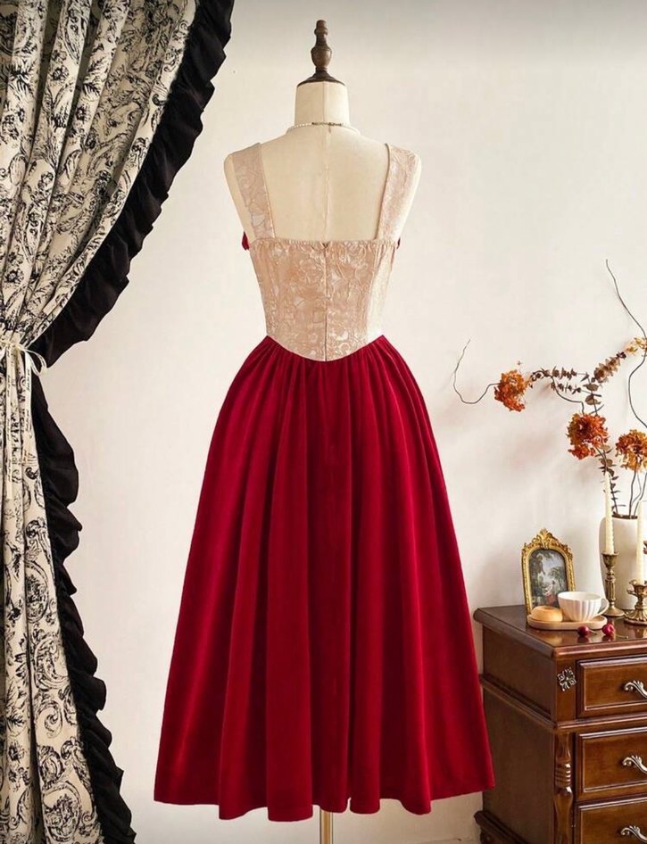 Vintage Bordo Nakışlı Uzun Abiye Elbise - Görsel 2