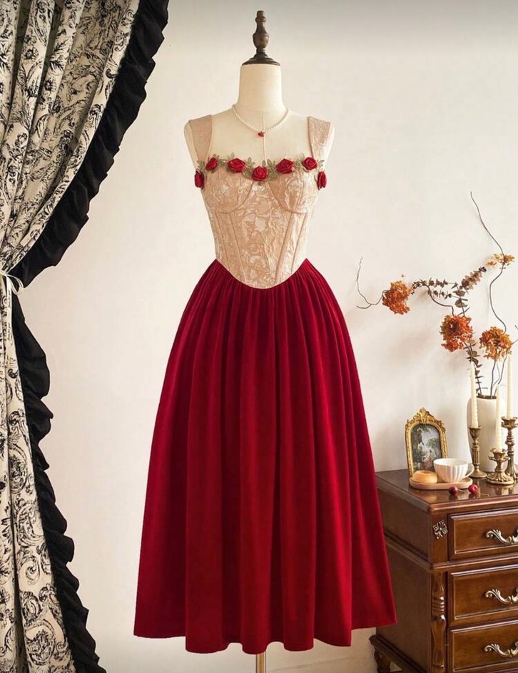 Vintage Bordo Nakışlı Uzun Abiye Elbise - Görsel 3