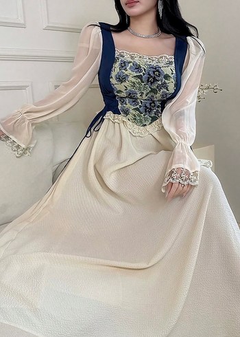 Vintage Love Romantik Cicekli Uzun Elbise