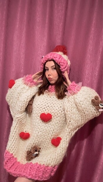 Örgü elbise kazak bere takımı - Görsel 8