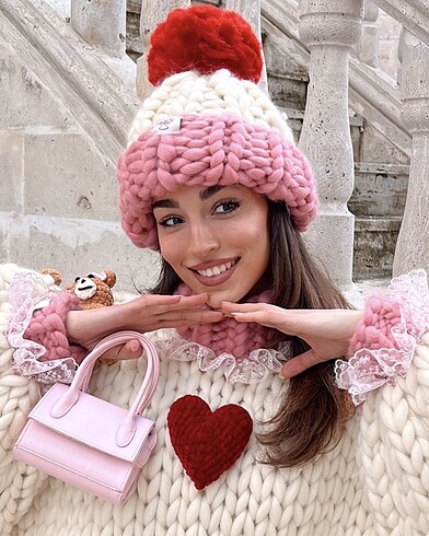 Örgü elbise kazak bere takımı - Görsel 6