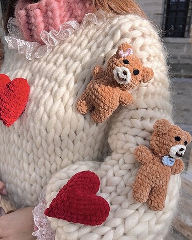 Örgü elbise kazak bere takımı - Görsel 7