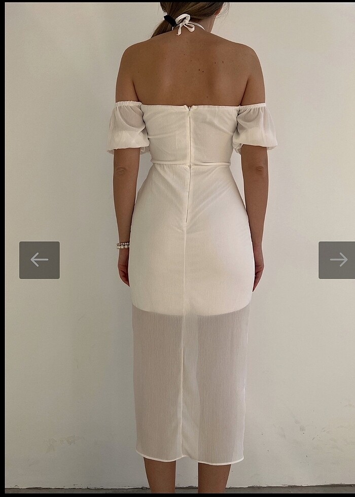 Beyaz yırtmaçlı vintage elbise - Görsel 3