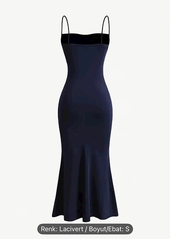 Sheinside Shein Lacivert Drapeli İnce Askılı Uzun Elbise