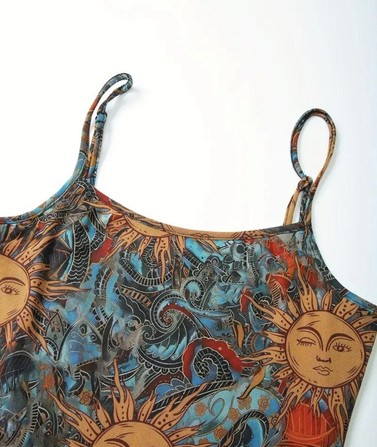 İnce Askılı Bohem Midi Elbise - Görsel 3