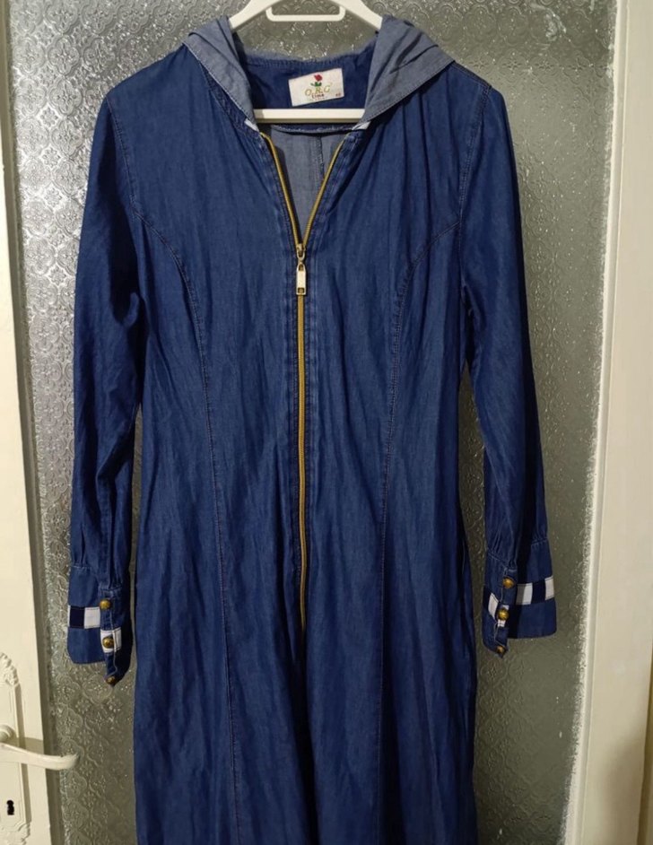 Uzun Kollu Lacivert Kot Elbise - Görsel 2