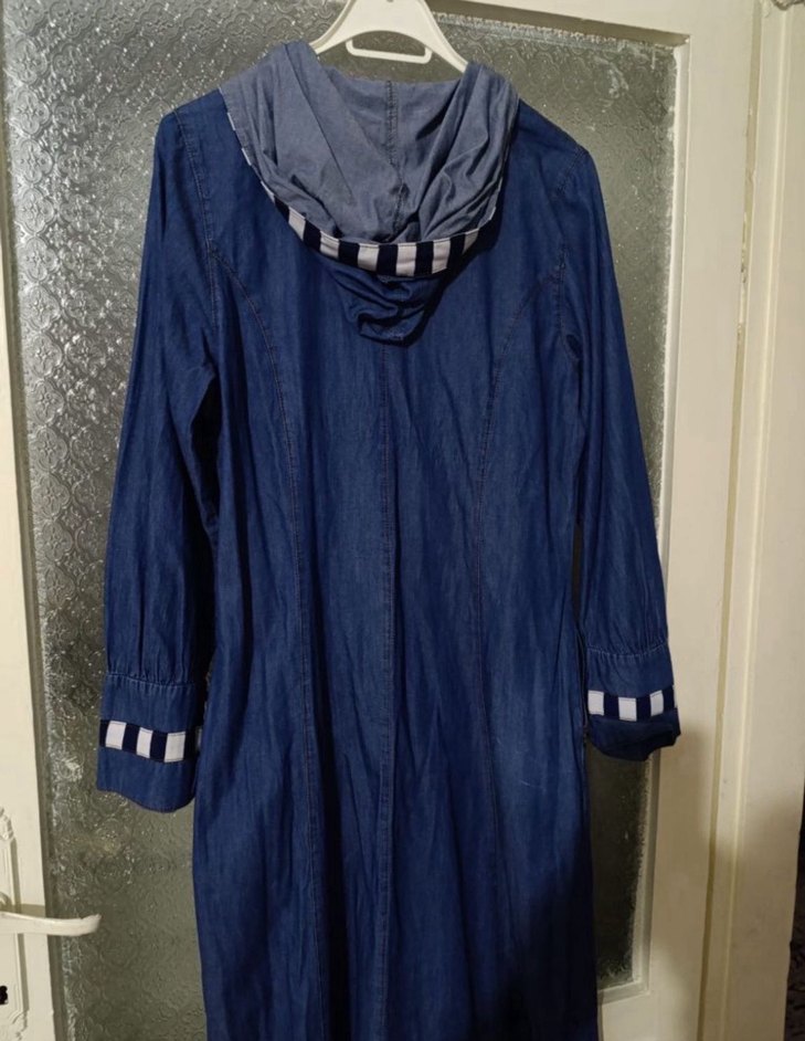 Uzun Kollu Lacivert Kot Elbise - Görsel 3