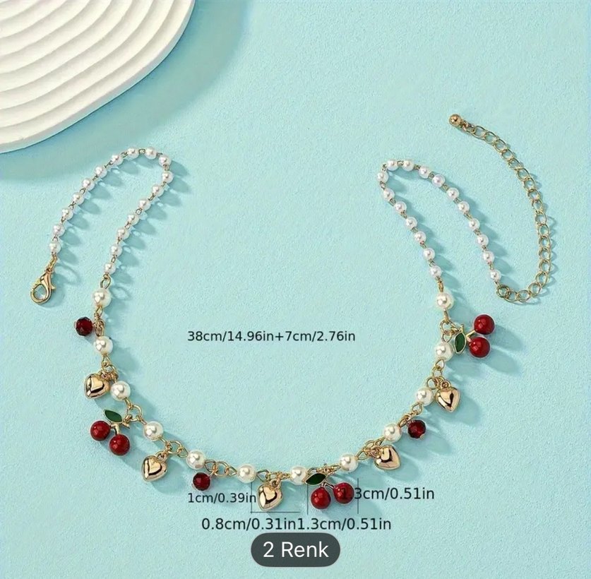 Shein Kırmızı inci kiraz Kolye - Görsel 3