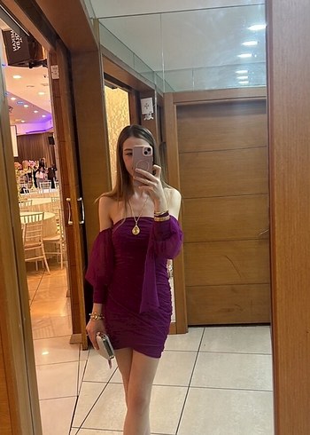 Mor Drapeli Straplez Mini Abiye Elbise - Görsel 3