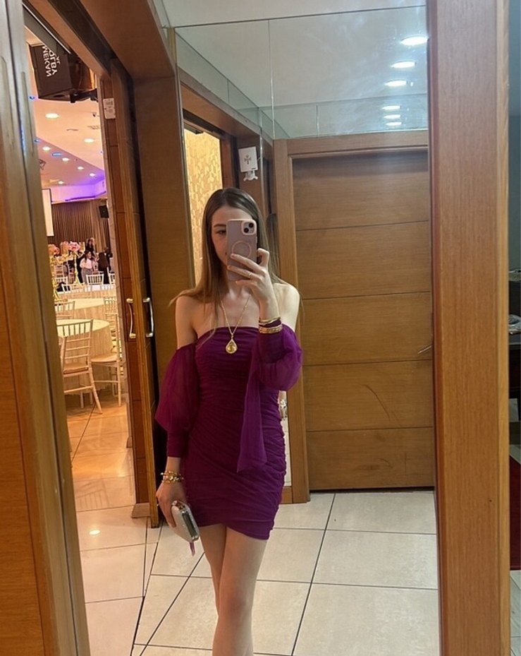 Mor Drapeli Straplez Mini Abiye Elbise - Görsel 3