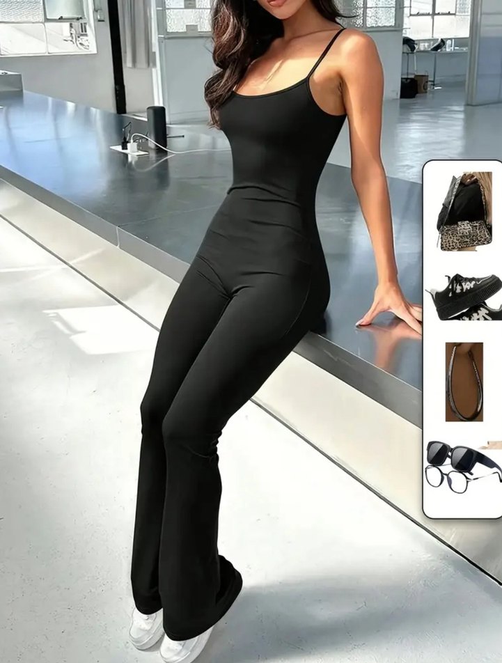 Shein Siyah İnce Askılı Kadın Tulum - Görsel 2