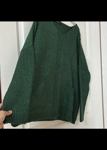 Adil Işık Yeşil V Yaka Örgü Kadın Kazak - Görsel 3