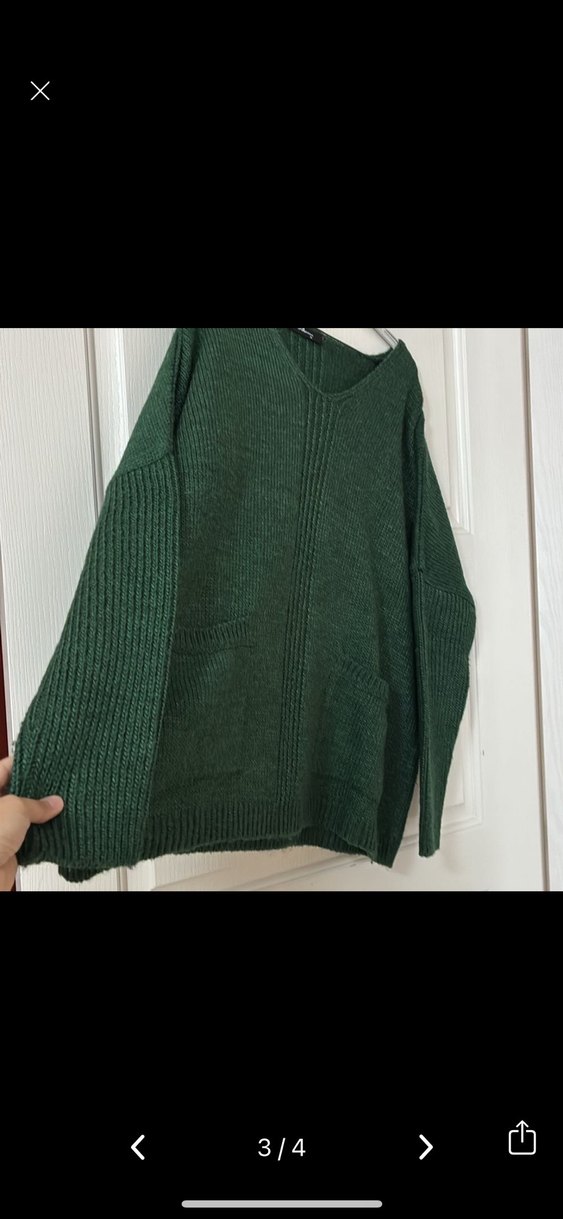 Adil Işık Yeşil V Yaka Örgü Kadın Kazak - Görsel 3