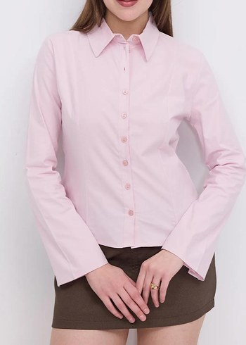 Pembe Uzun Kollu Kadın Gömlek