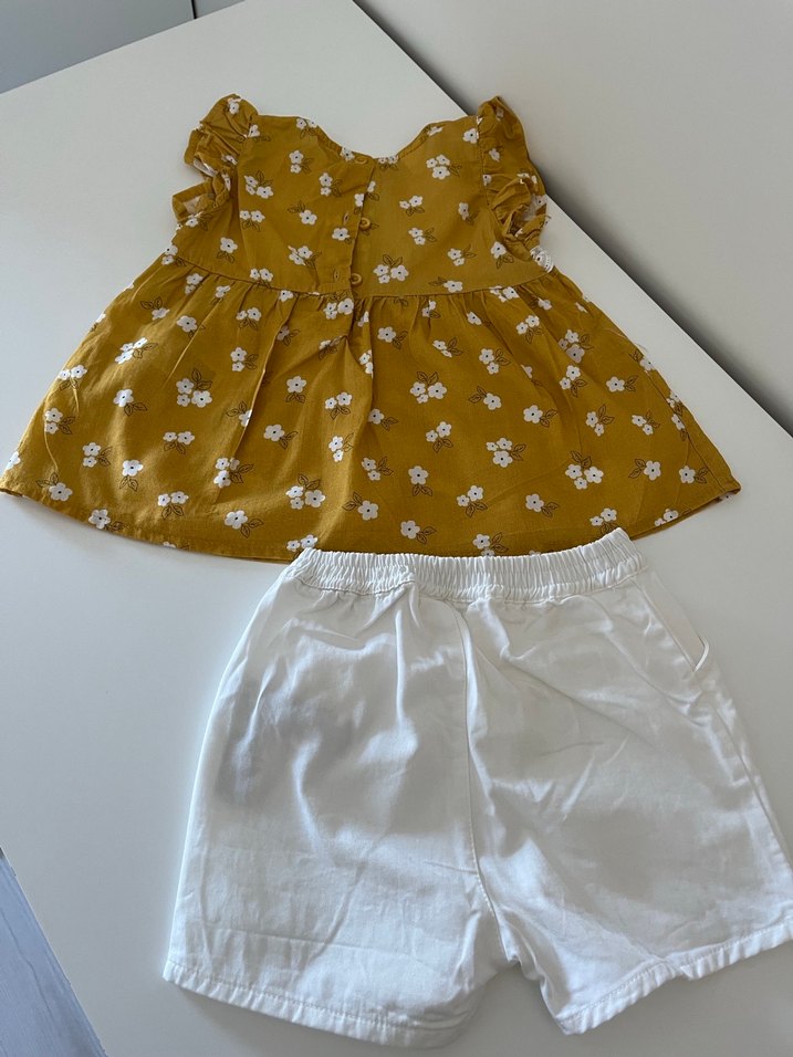 Sarı Dantelli Kız Bebek Kısa Kollu Takım 9-12 ay - Görsel 2
