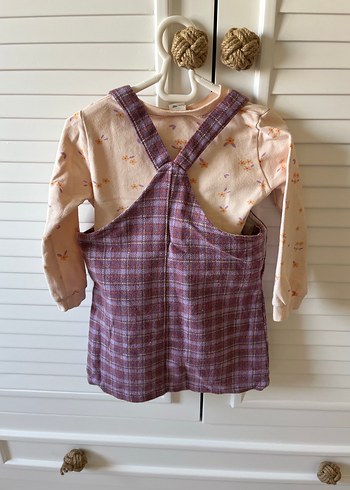 Mor Ekose Askılı Cepli Kız Elbisesi - Görsel 2