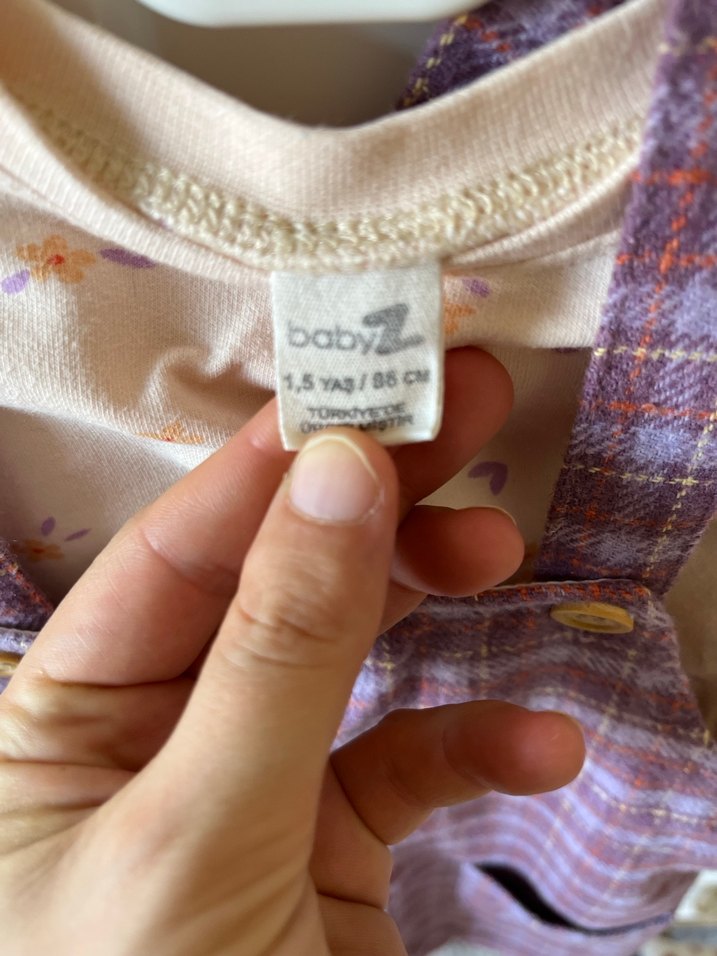 Mor Ekose Askılı Cepli Kız Elbisesi - Görsel 3