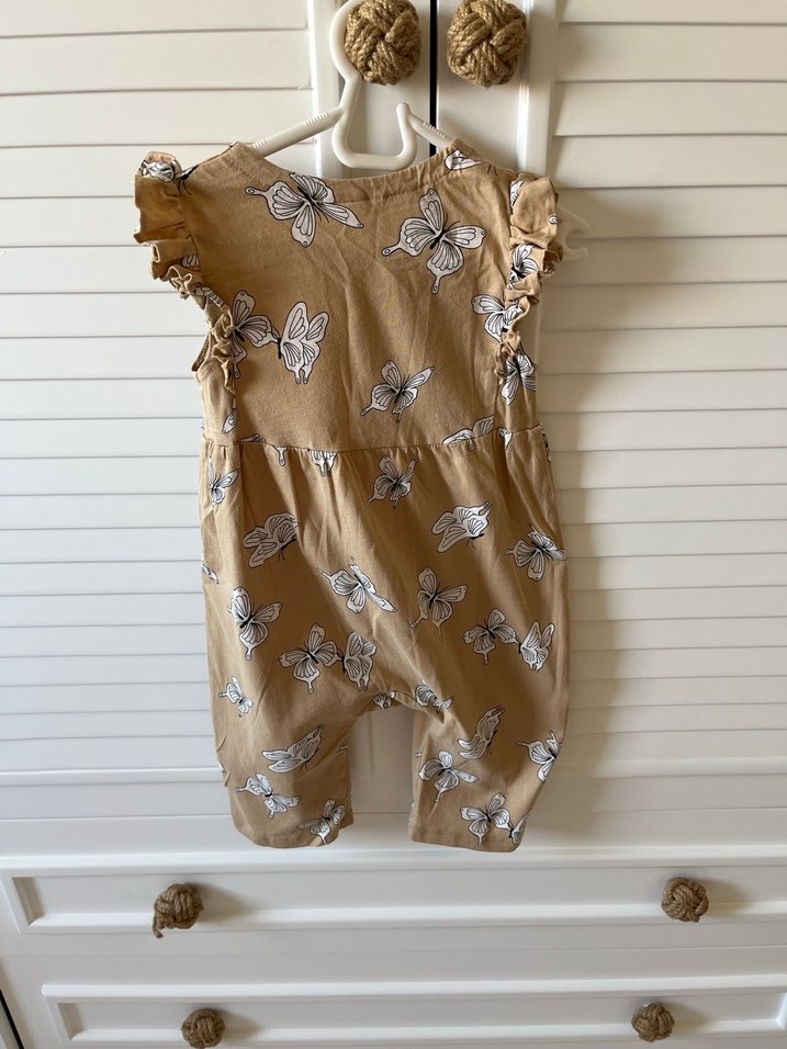 Kelebek Desenli Kahverengi Kız Bebek Tulum 6-9 ay - Görsel 2