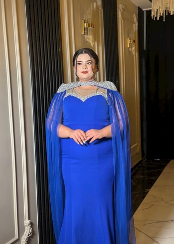 Mavi Drapeli Straplez Uzun Abiye Elbise - Görsel 2