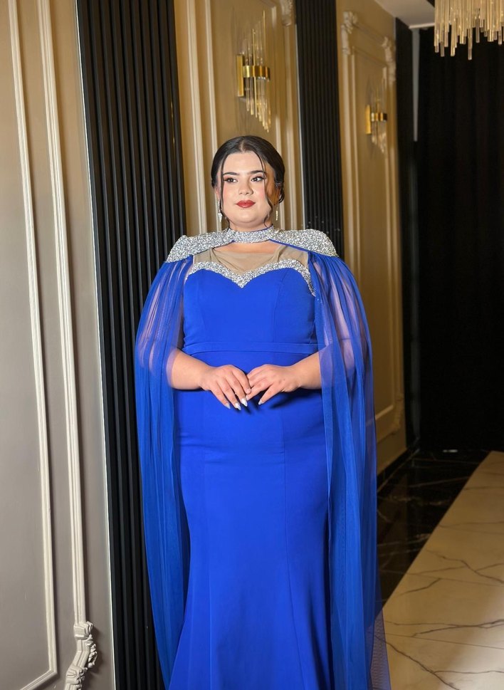 Mavi Drapeli Straplez Uzun Abiye Elbise - Görsel 2