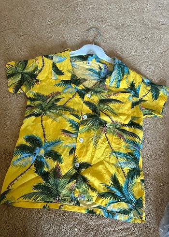 Sarı Tropikal Desenli Kısa Kollu Erkek Pijama Takımı - Görsel 2