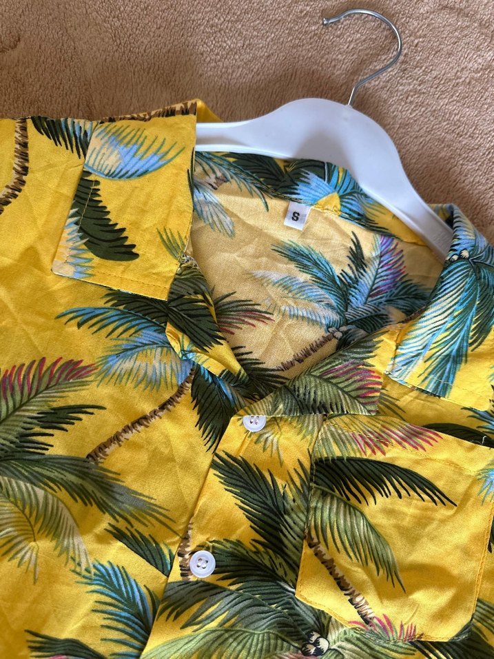 Sarı Tropikal Desenli Kısa Kollu Erkek Pijama Takımı - Görsel 5