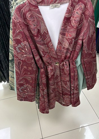 Diğer Bordo Paisley Desenli V Yaka Kadin Ceket