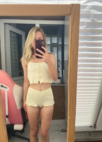 Sarı Mini Pamuk Şort pijama takım