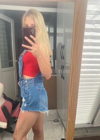 xs Beden Mavi Mini Denim Kadın Şort Tulum