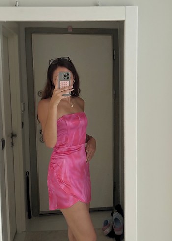 Bershka Orijinal Bershka Pembe Straplez Mini Elbise