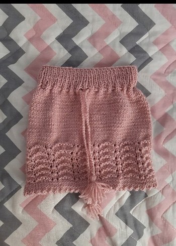 18-24 Ay Beden Kız Çocuk Pembe Örgü Bohem Kolsuz Takım
