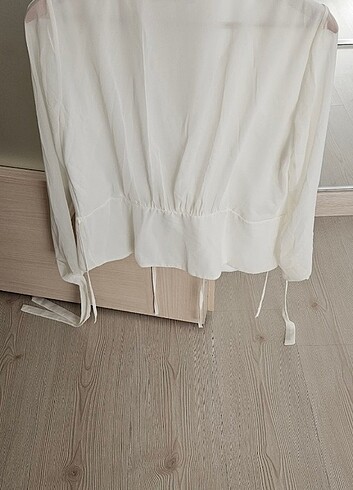 Beyaz şifon kruvaze bluz - Görsel 5