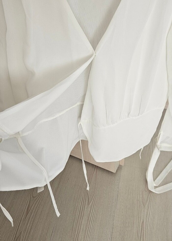 Beyaz şifon kruvaze bluz - Görsel 4