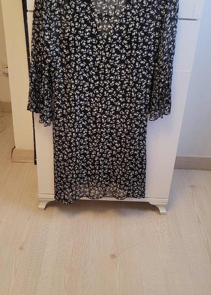 NETWORK Tül elbise siyah cicekli - Görsel 4