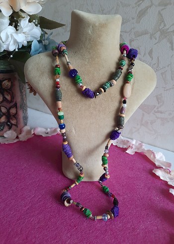 Renkli Bohem Uzun Boncuklu Kadın Kolye - Görsel 3