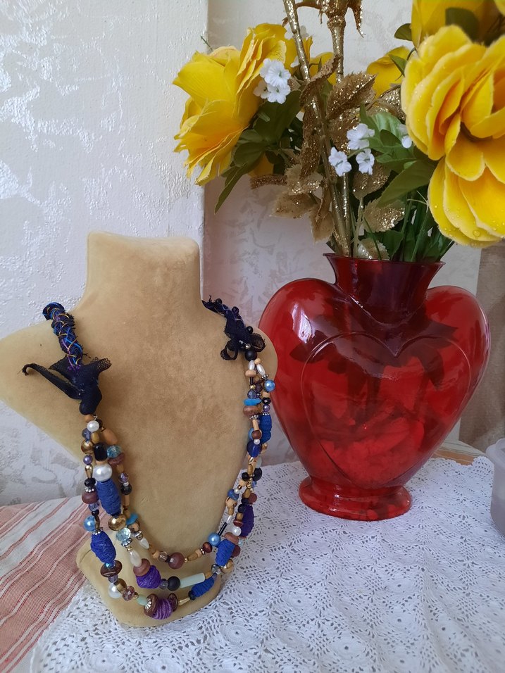 Uzun Çok Renkli Boncuklu Bohem Kolye - Görsel 2